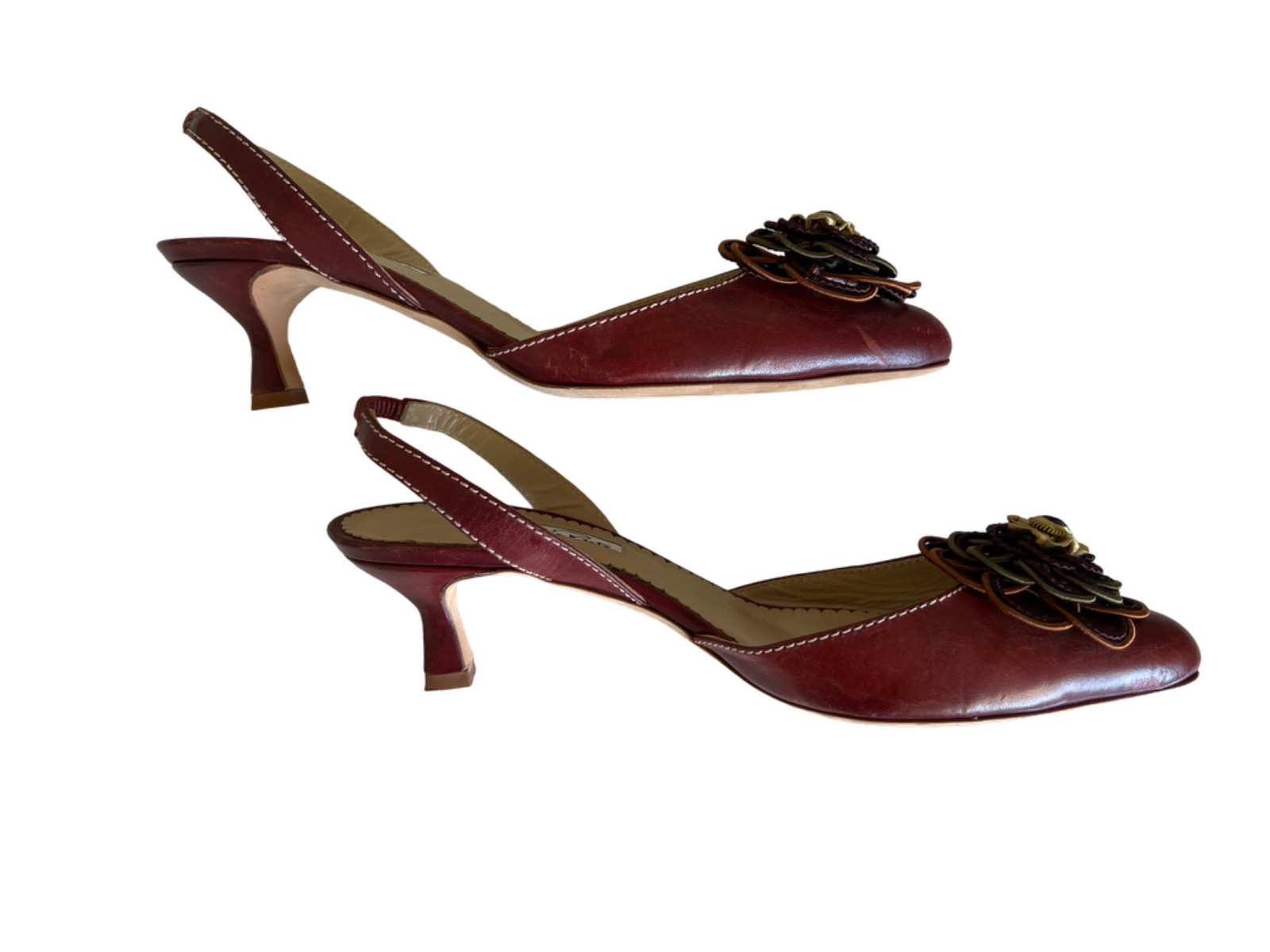 Oscar de la Renta Vero Cuoio Slingback Pumps with Embellishing Detail Size 38.5