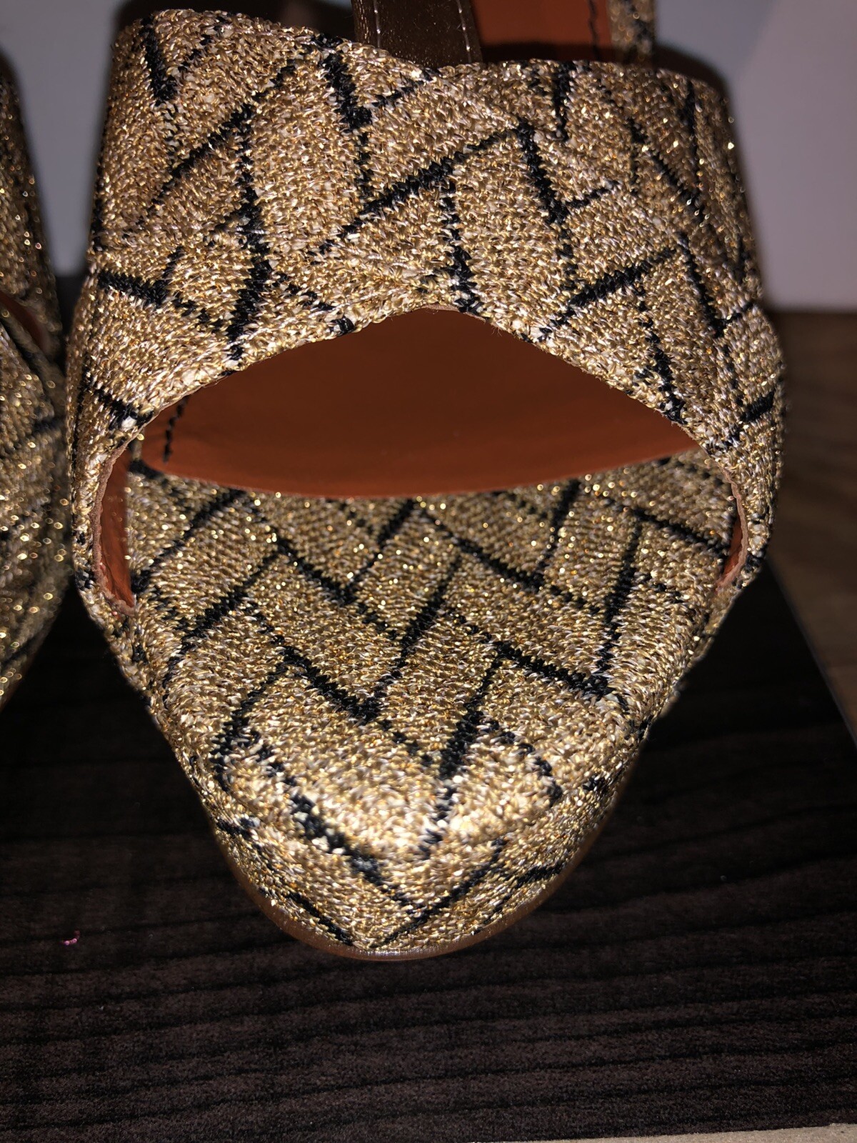 Missoni Chevron Pattern Gold Black Open Toe Platform Heels Size 8.5