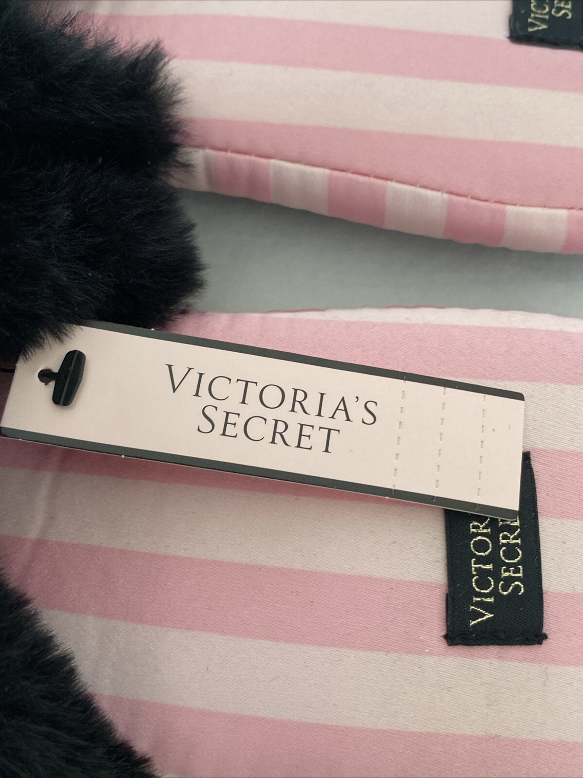 Victoria’s Secret WOMEN’S SLIPPERS House Shoes Size L Pink Black Faux Fur NWT!