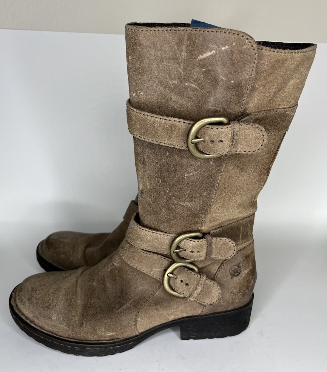 Born Riding Boots Women Size 7.5M Brown Leather Straps Buckle