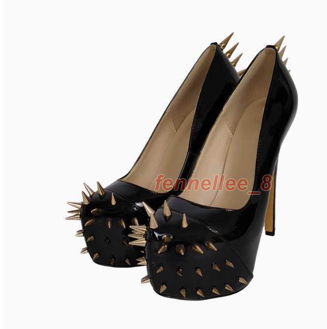 16CM Spike Riveted High Stiletto Heel Sexy Womens Platform Slip on Pumps Party