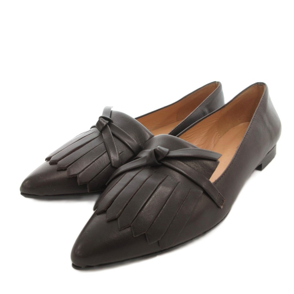 Status Tassel Pumps Brown Leather Pointed Toe Ladies 3.5 25cm Excellent