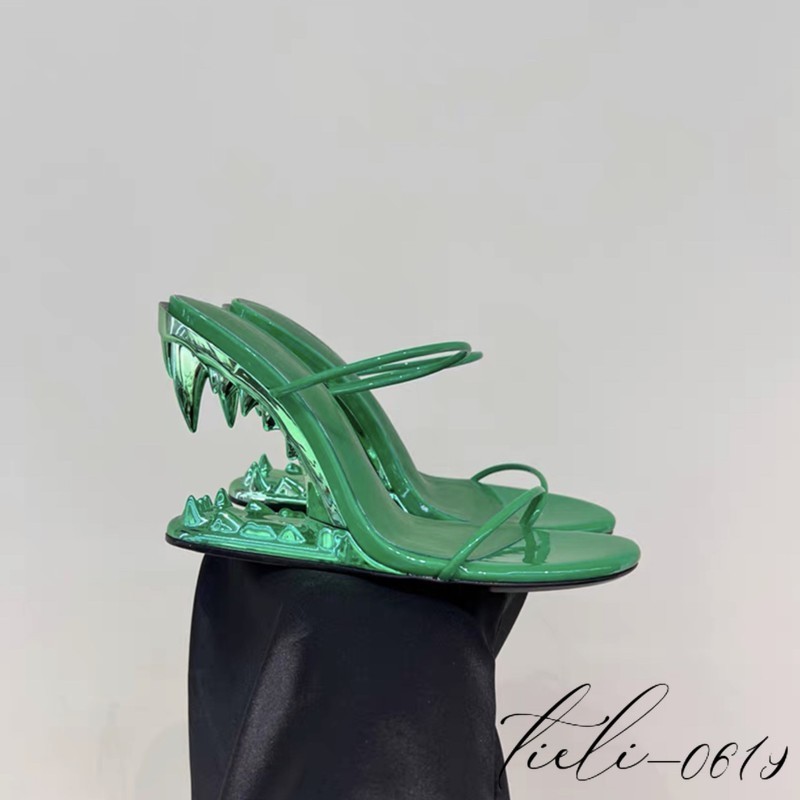 Women Metal High Teeth Heels Mules Sandals Oversize Slippers Fashion Show Runway