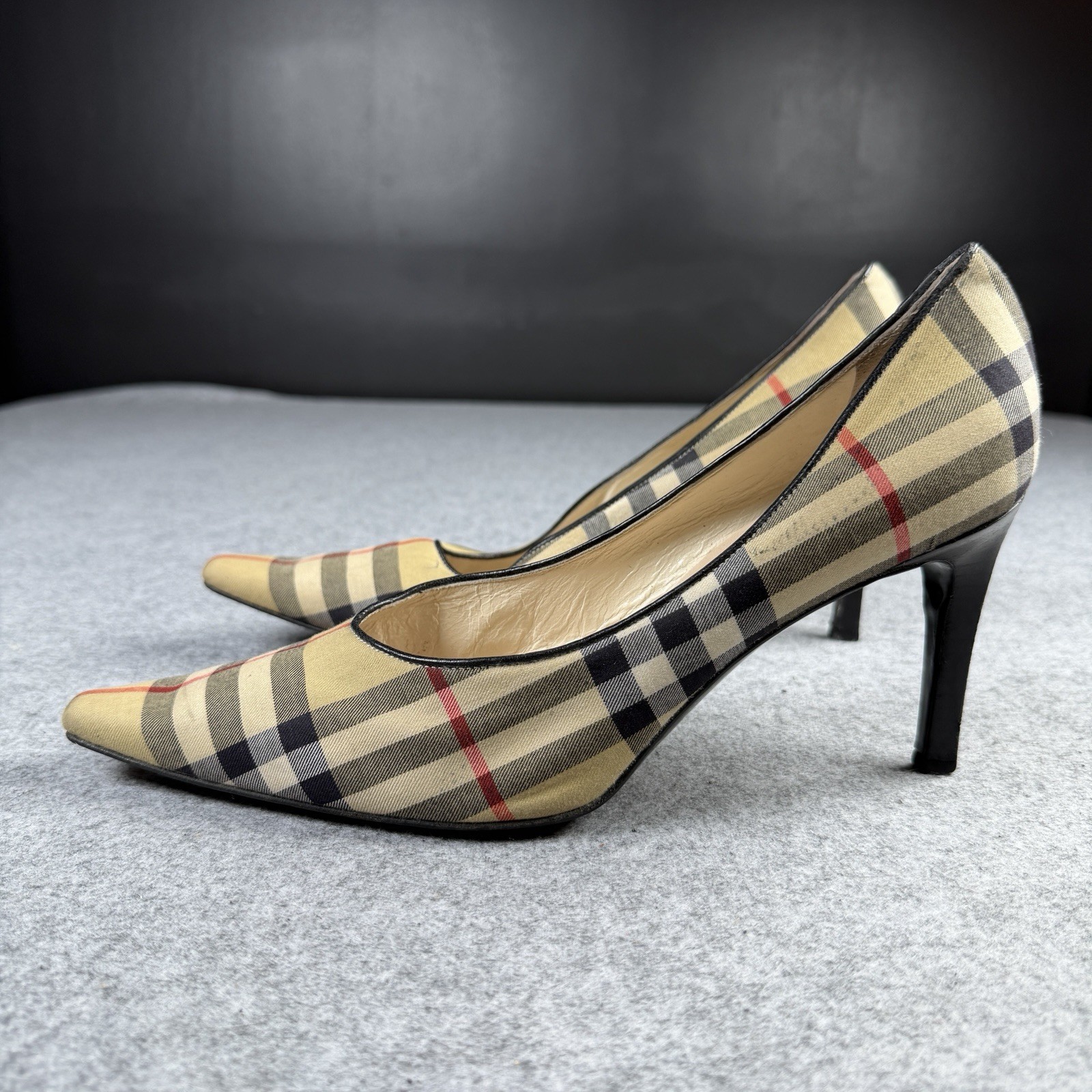 Vintage Burberry Check Dame Plaid Sand Beige Pumps Heels Canvas Women’s EU 40.5