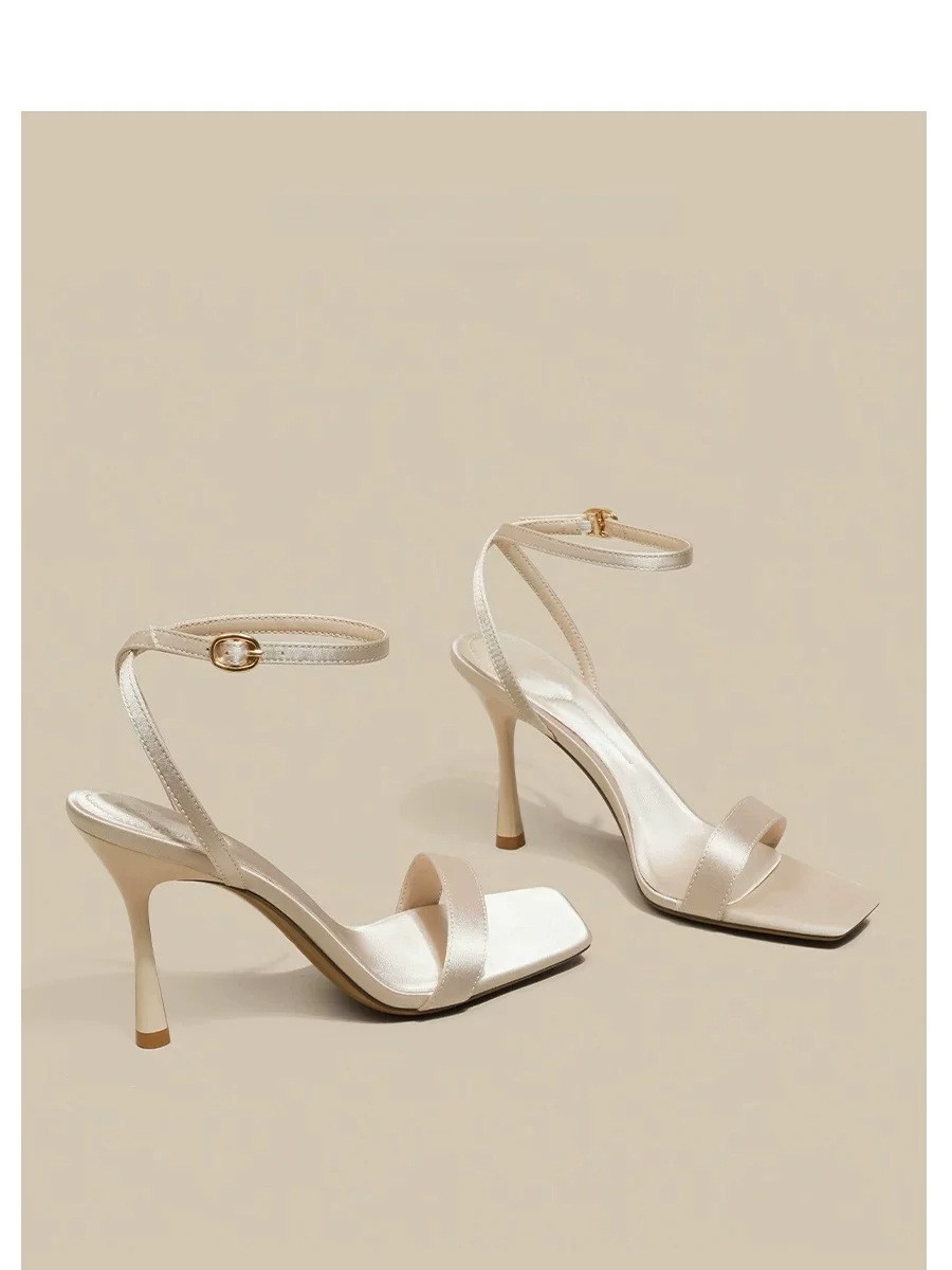 Women Leather Ankle Strap Open Toe High Heel Party Wedding Sandal Shoes Stiletto