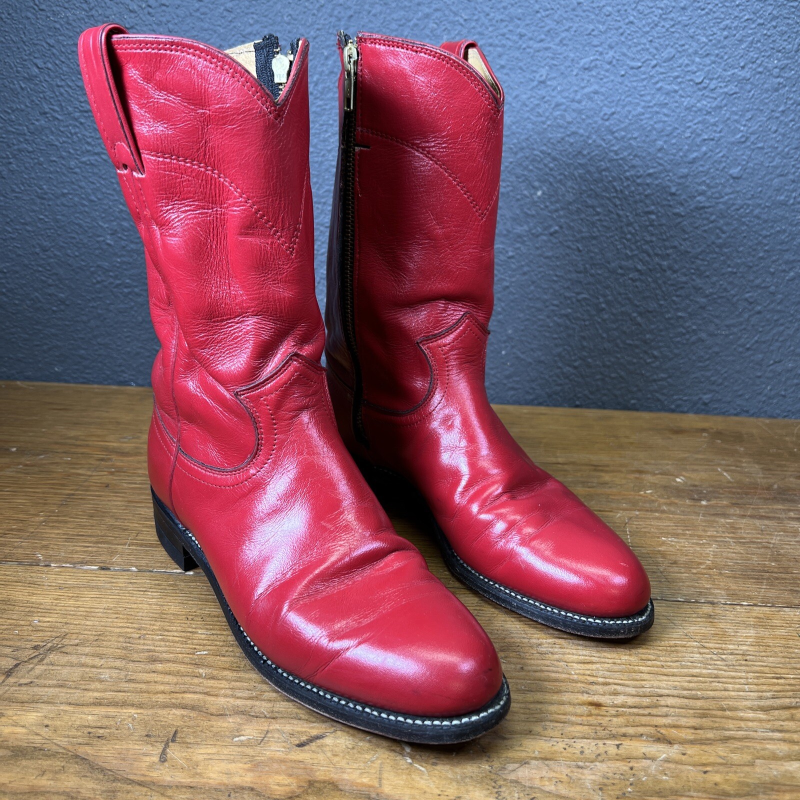 JUSTIN Western Boots 59794 3 Red Side Zip Women Sz 6 B Made In USA 90’s Vintage
