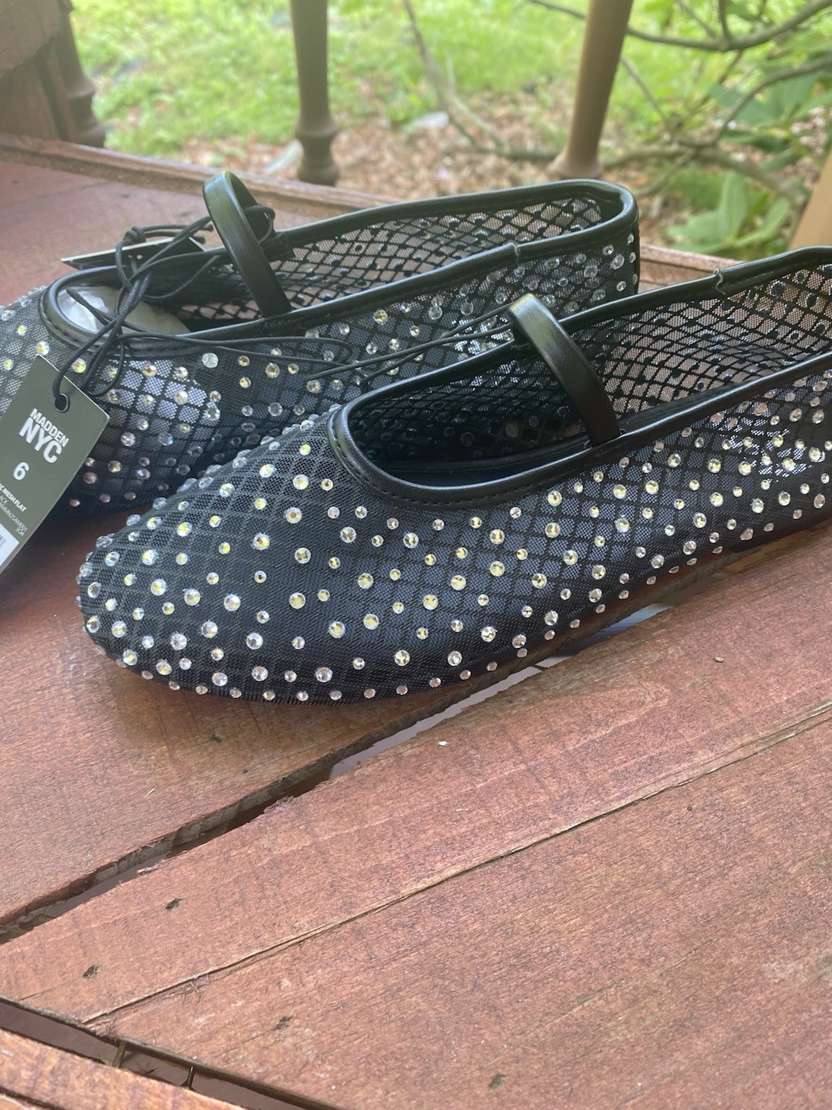 Madden NYC Black Mesh Rhinestone Mary Jane Round Toe Flats Women’s US 6