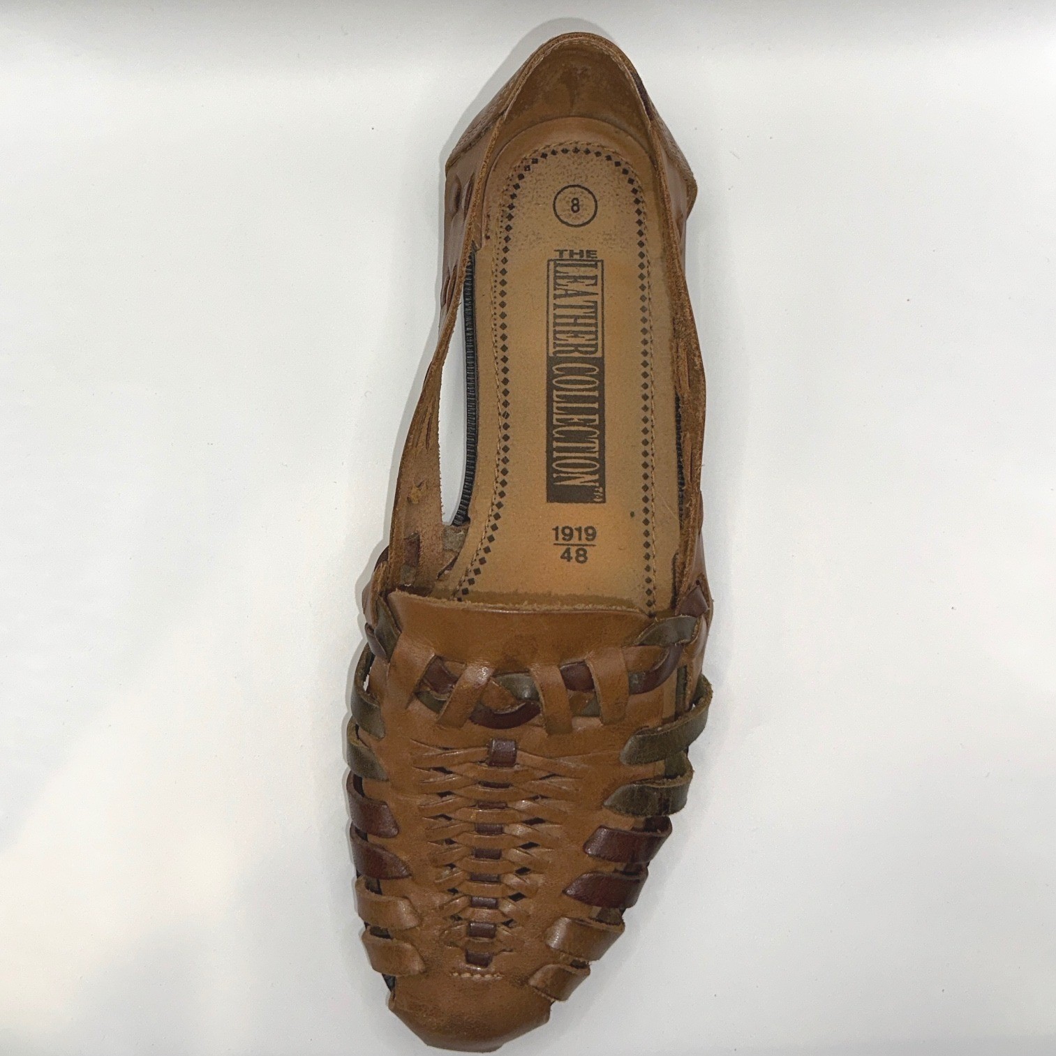 1990s Vintage The Leather Collection Brown Woven Leather Flats Size 8 Brazil