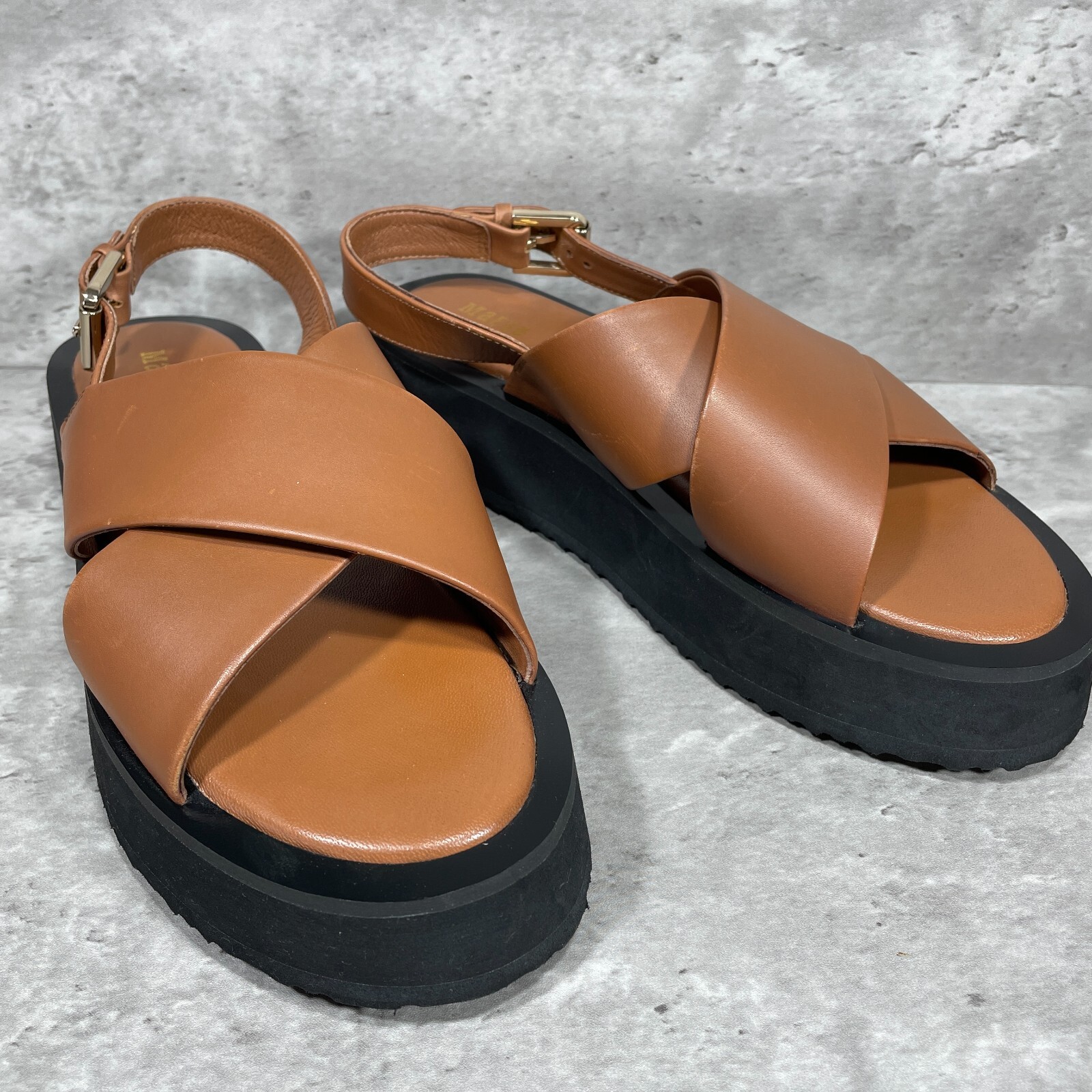 Maeve The Chrissy Brown Leather Platform Sandals Ankle Strap Open Toe US 9-9.5