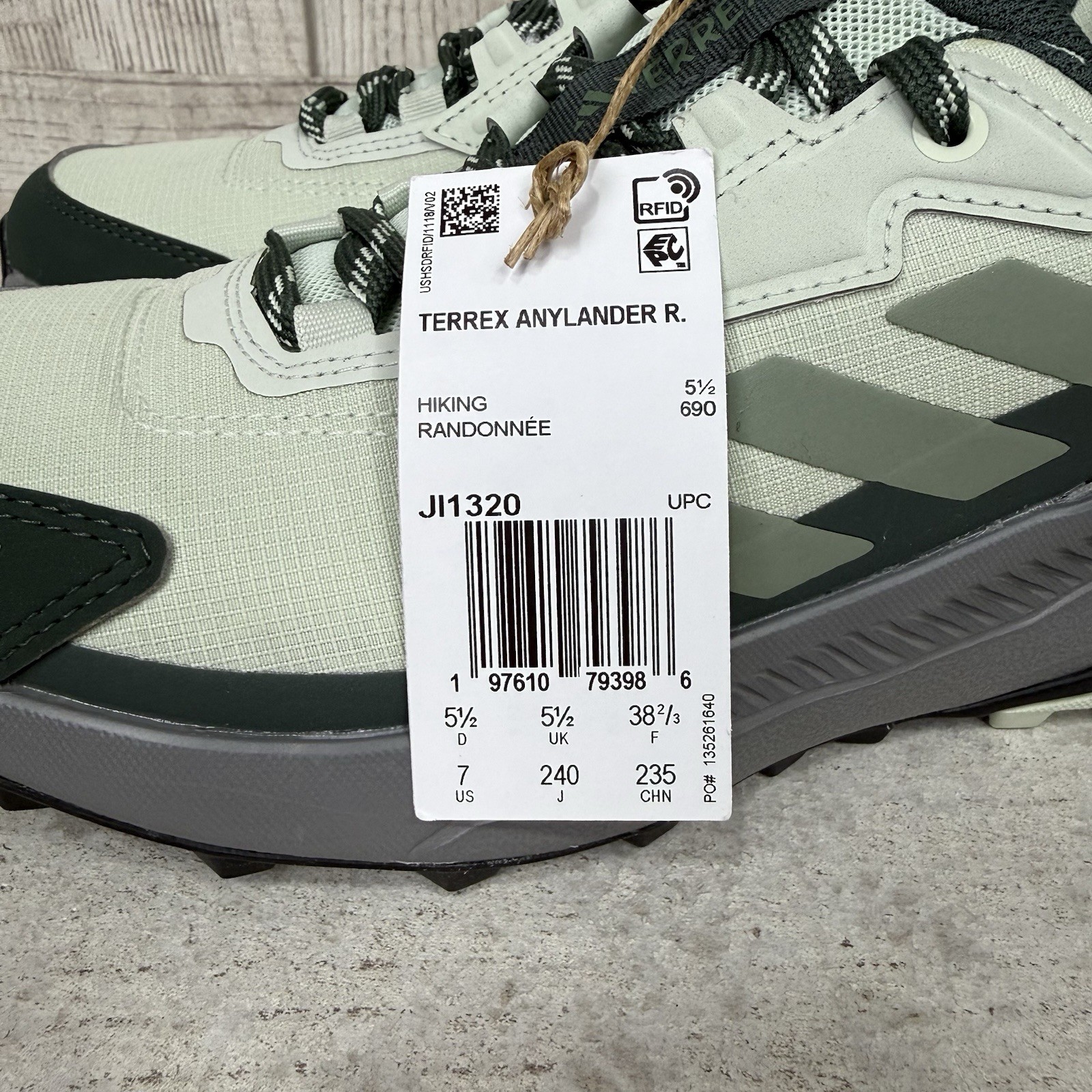 adidas Terrex Anylander Rain.Rdy Hiking Womens Sz 7 Green Sneakers Shoes JI1320