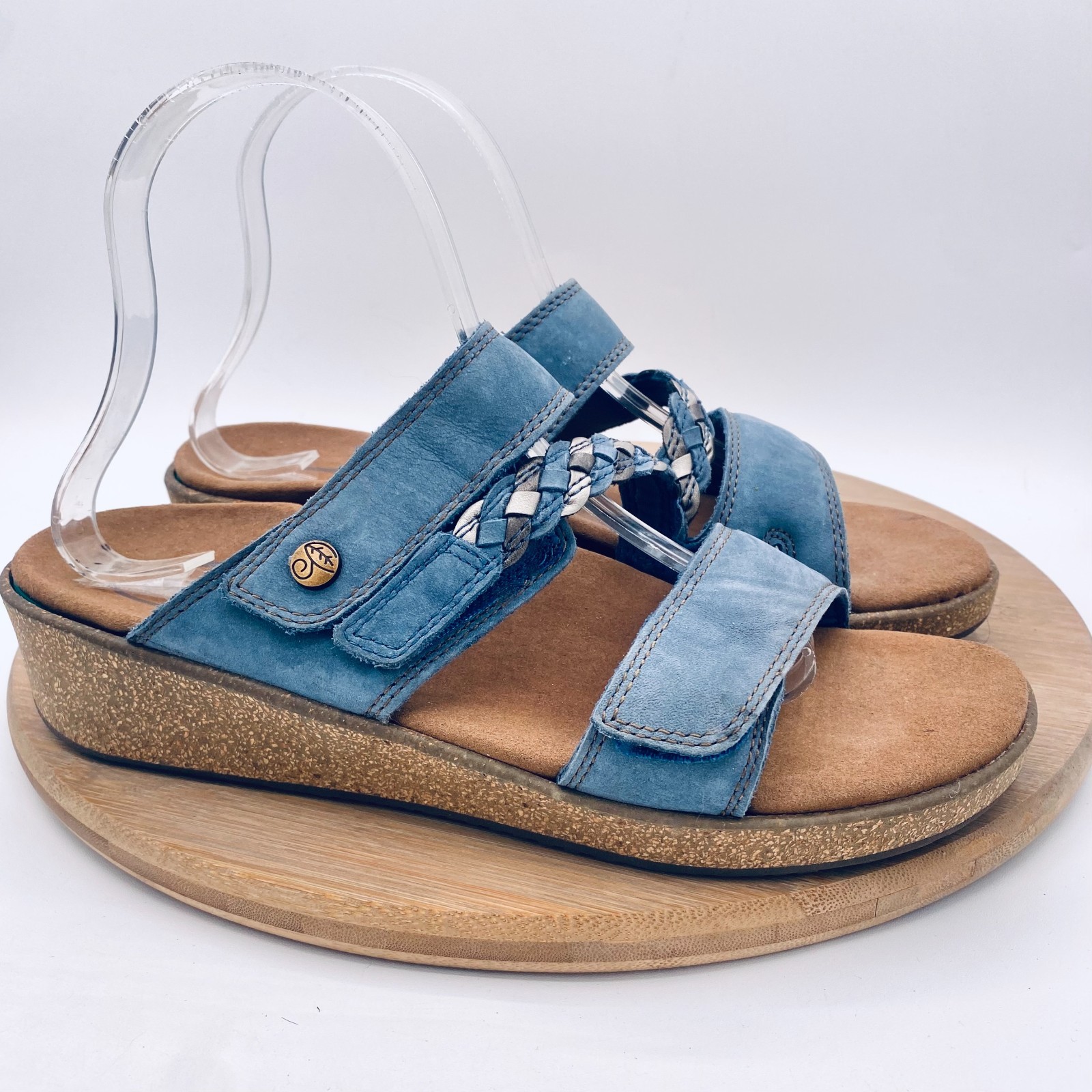 Orthofeet Sandals Womens 9 Blue Leather Comfort Carrie Slides Peep