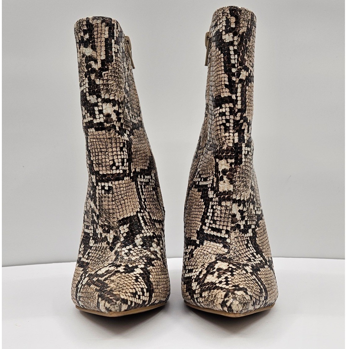 Express Snakeskin Print Pointed Toe 4.25″ Stiletto Ankle Boots Tan & Brown Sz 8