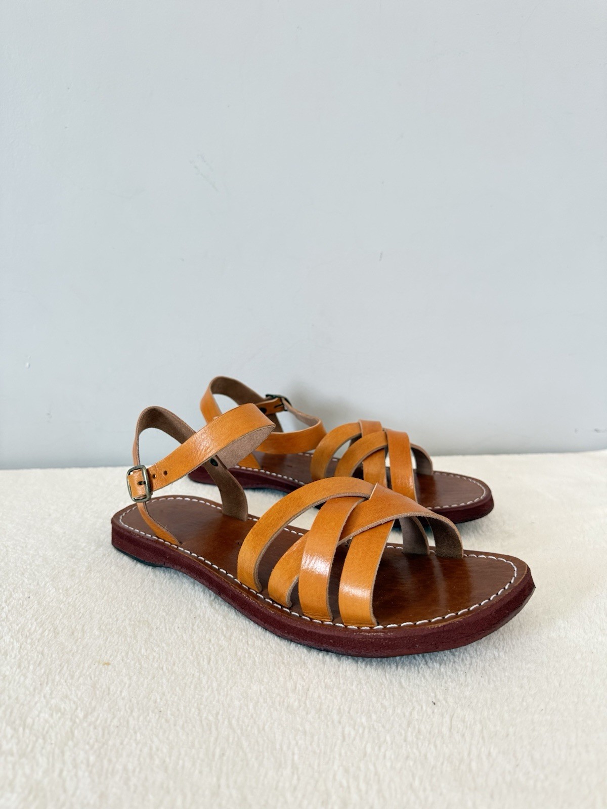 Handcrafted Genuine Leather Women’s Sandals – Four-Strap Cognac | 100% Handmade