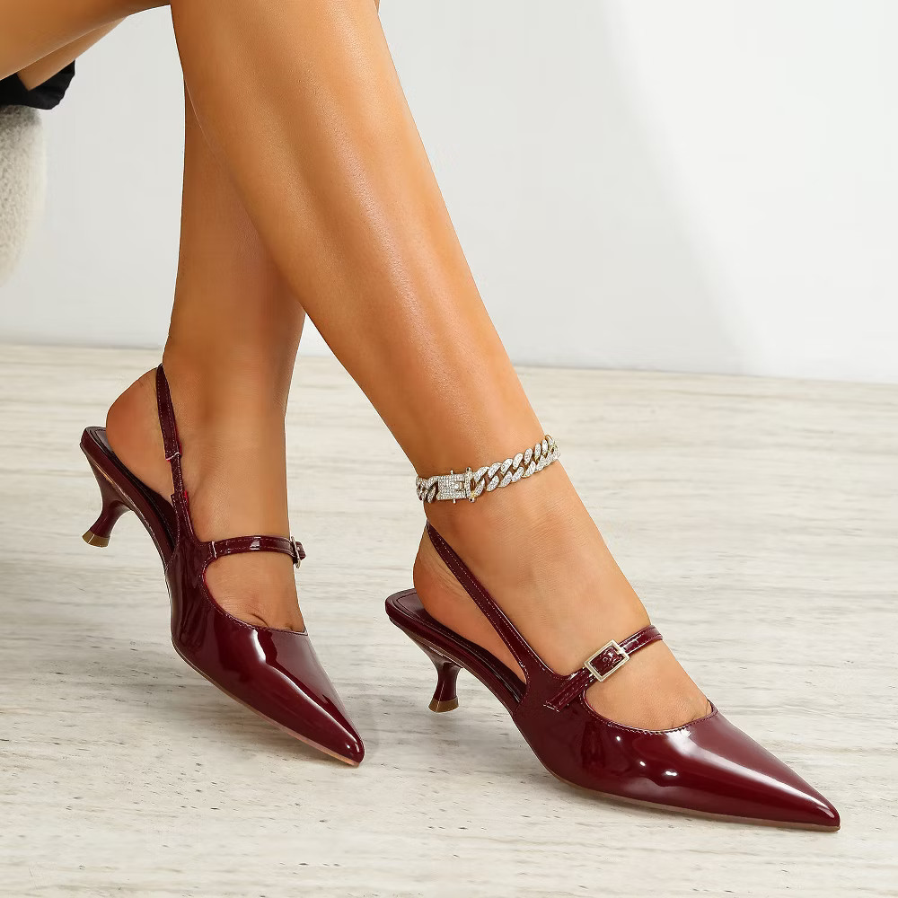 Berness Women Corrie Slingback Kitten Heels with Buckled Strap Brown 10