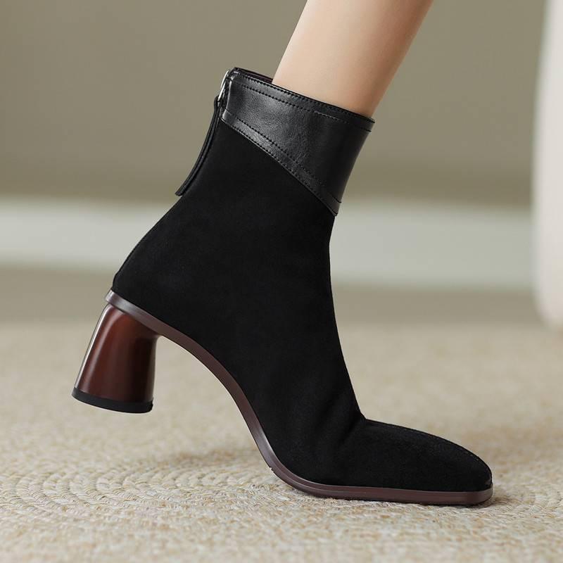 Womens Fashion Suede Formal Business Brown Black Back Zip Work Ankle Boots Shoes