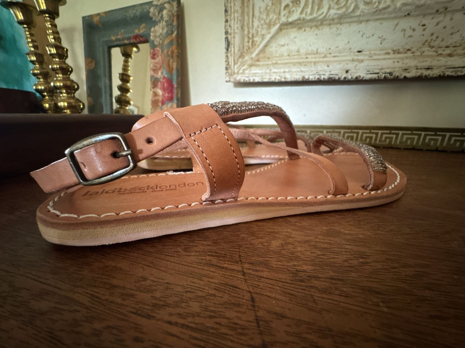 Laidback London Handmade Leather Beaded Flat Sandals