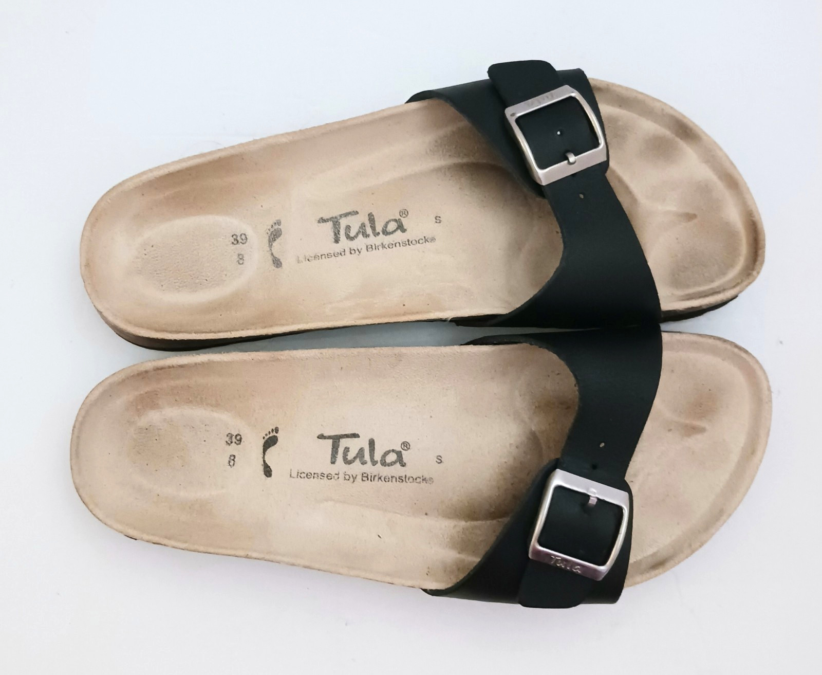 Tula Birkenstock Madrid Blk Birko Flor Single Strap Silver Buckle EU 39 8-8.5 N