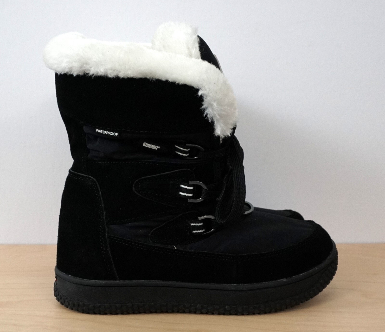 Khombu Black White Lace Up Faux Fur Winter Fall Boots Size 6 M