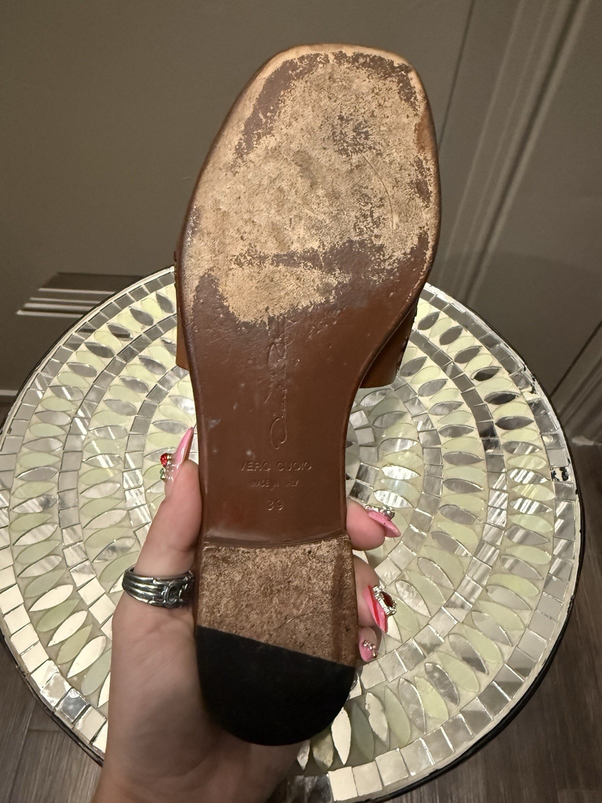 Oscar de la Renta Leather Slide Sandals 39