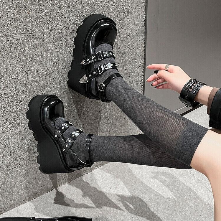 Fashion Women’s Platform High Wedge Heels Shoes Punk Casual Club Dress Mary Jane