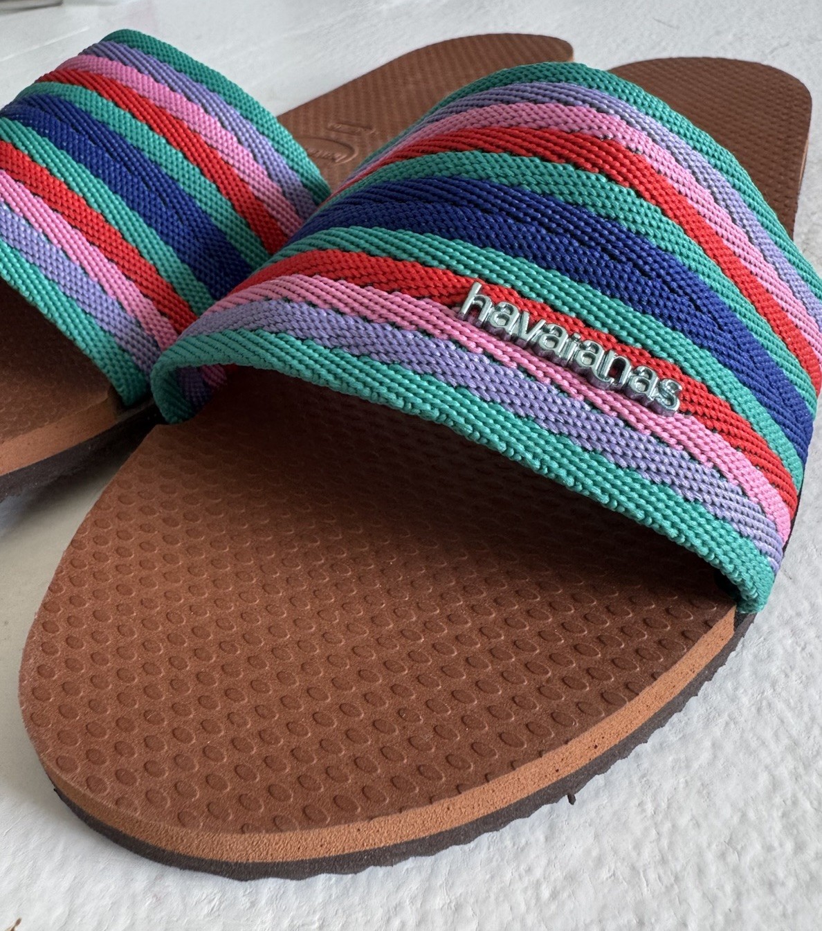 Havaianas You Malta Mix Multicolored Stripe Slide Sandals Women’s 9/10 W US New!