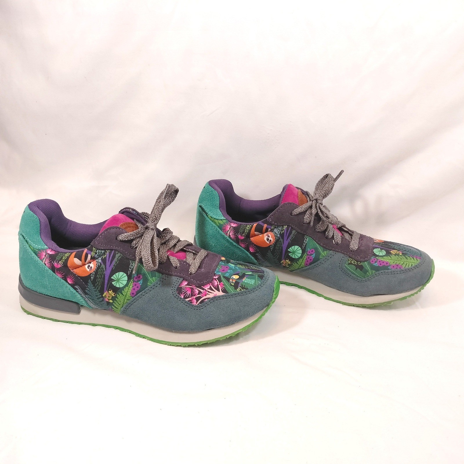 Inkkas Bahia Jogger Sneakers; Sloth Toucan Jungle Print Suede Low Top Lace Up