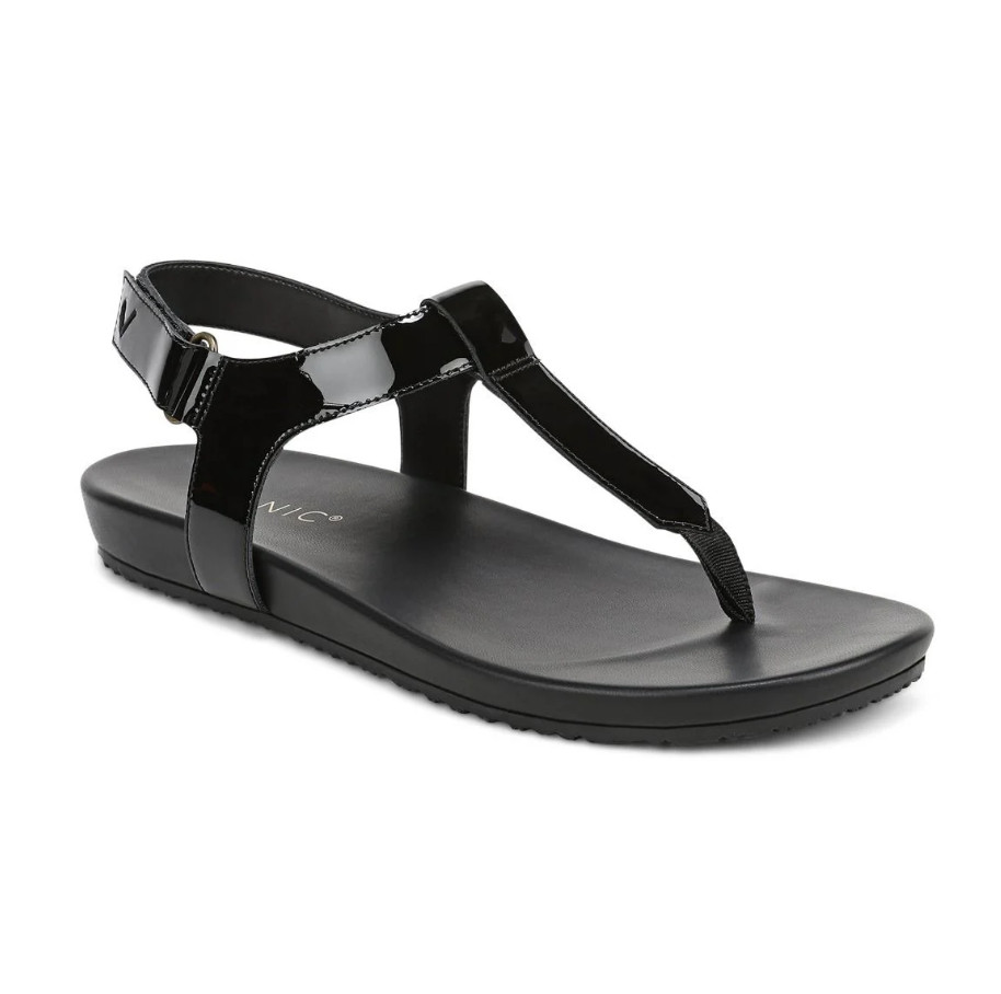 NEW VIONIC Palisades Toe Post Ankle Strap Sandal, Black Patent