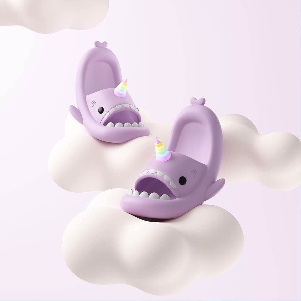 Glow in The Dark Shark Slides Sandals (6.5-7.5 Women/5-6 Men, Purple)
