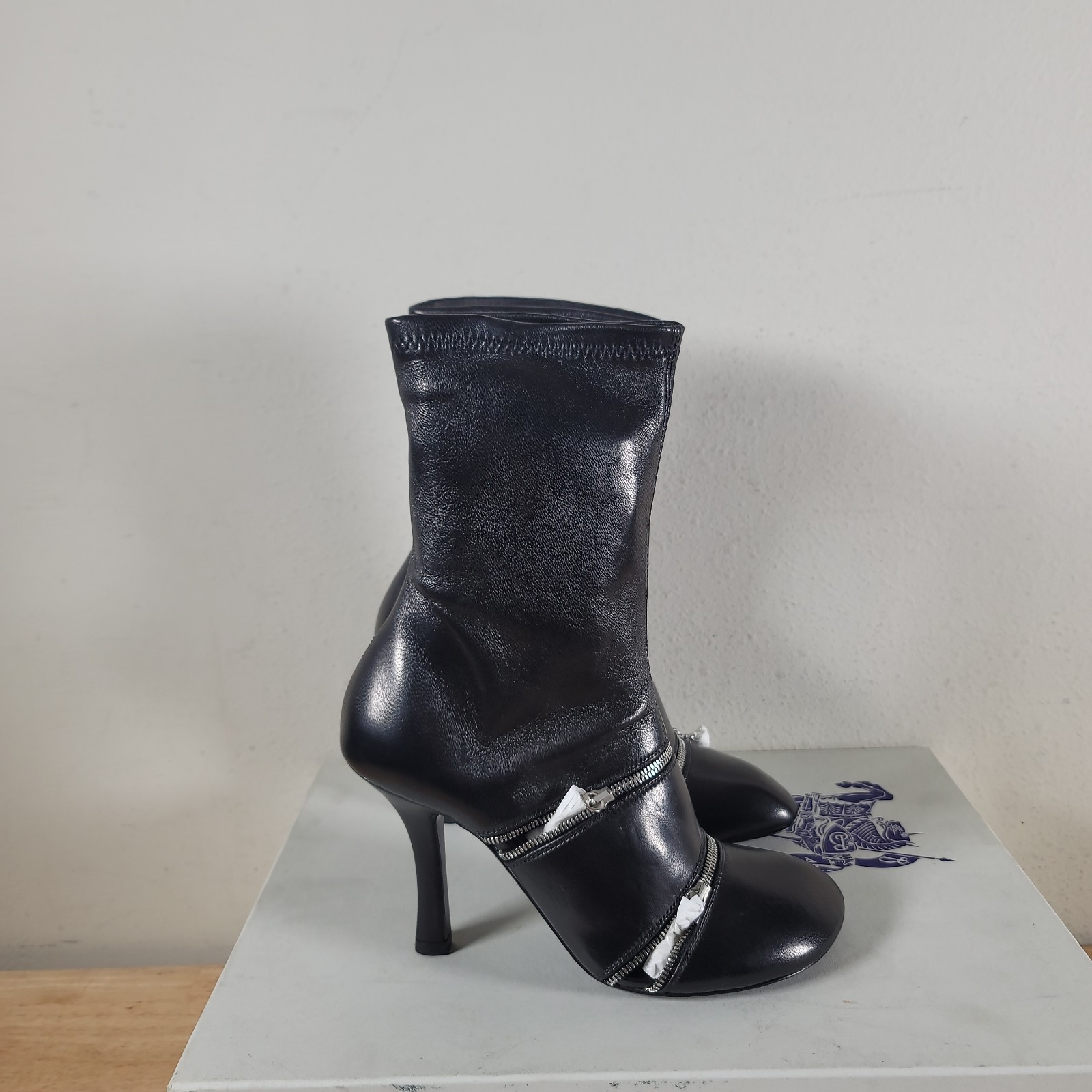 Burberry Peep Zip-Detailed Ankle Boots Size 36 US Size 6 New With Box