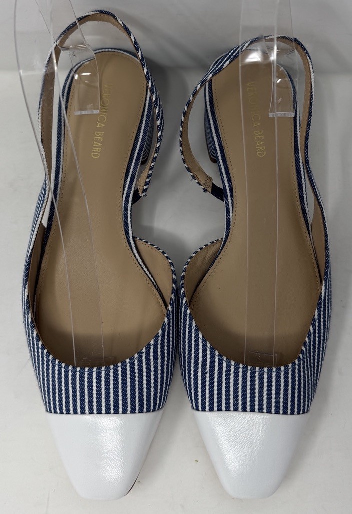 Veronica Beard Cecile Blue Striped Denim Slingback Pumps Women’s Size 7M