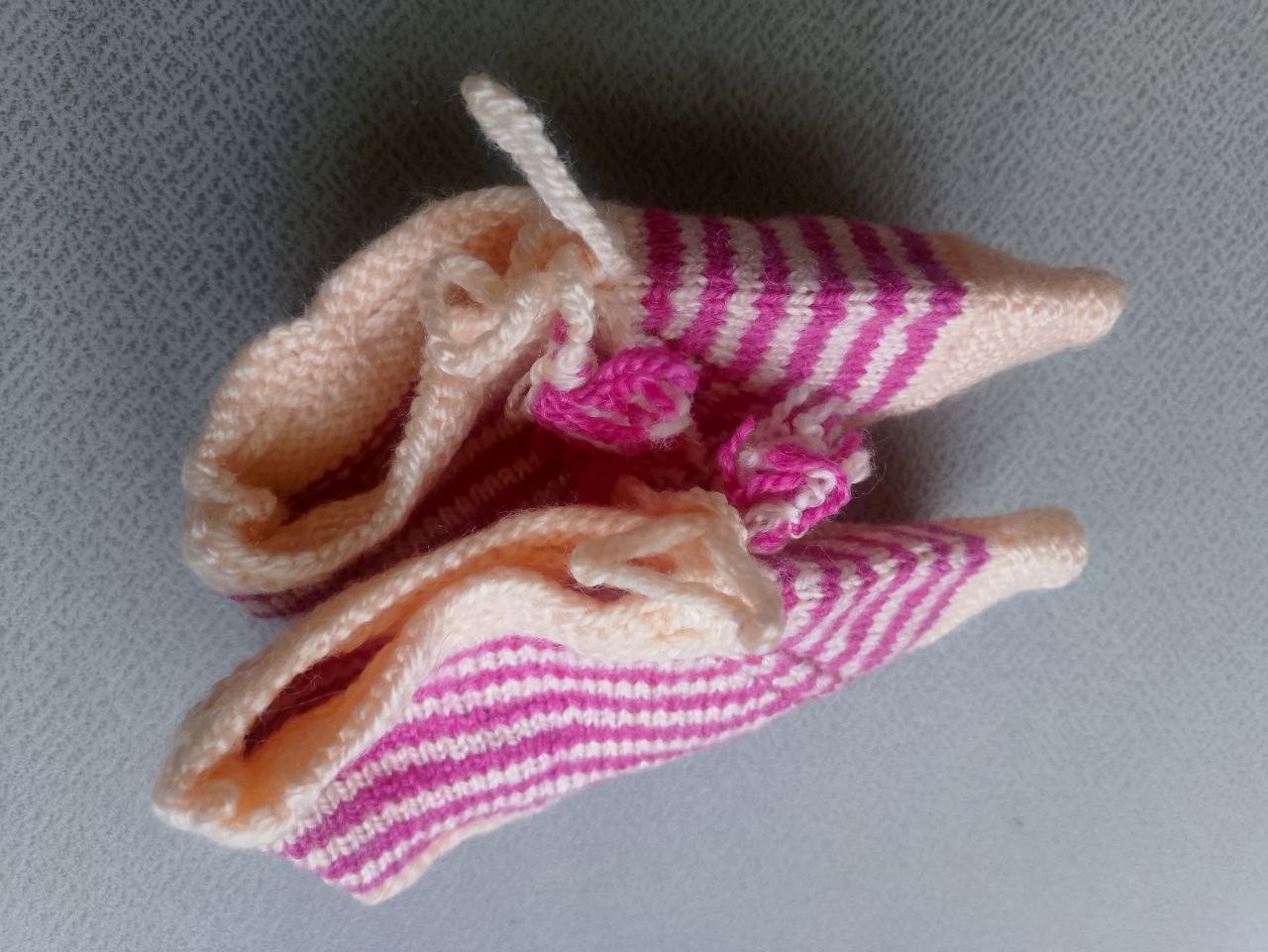 Pink Striped Knit Slippers – Soft Wool House Shoes Hand-Knitted Pink
