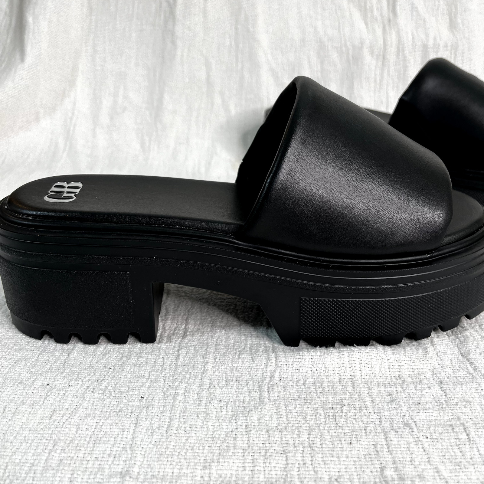 Leather Black Padded Lug Sole Platform Slide Sz 10 Womens Chunky Punk Grunge NEW
