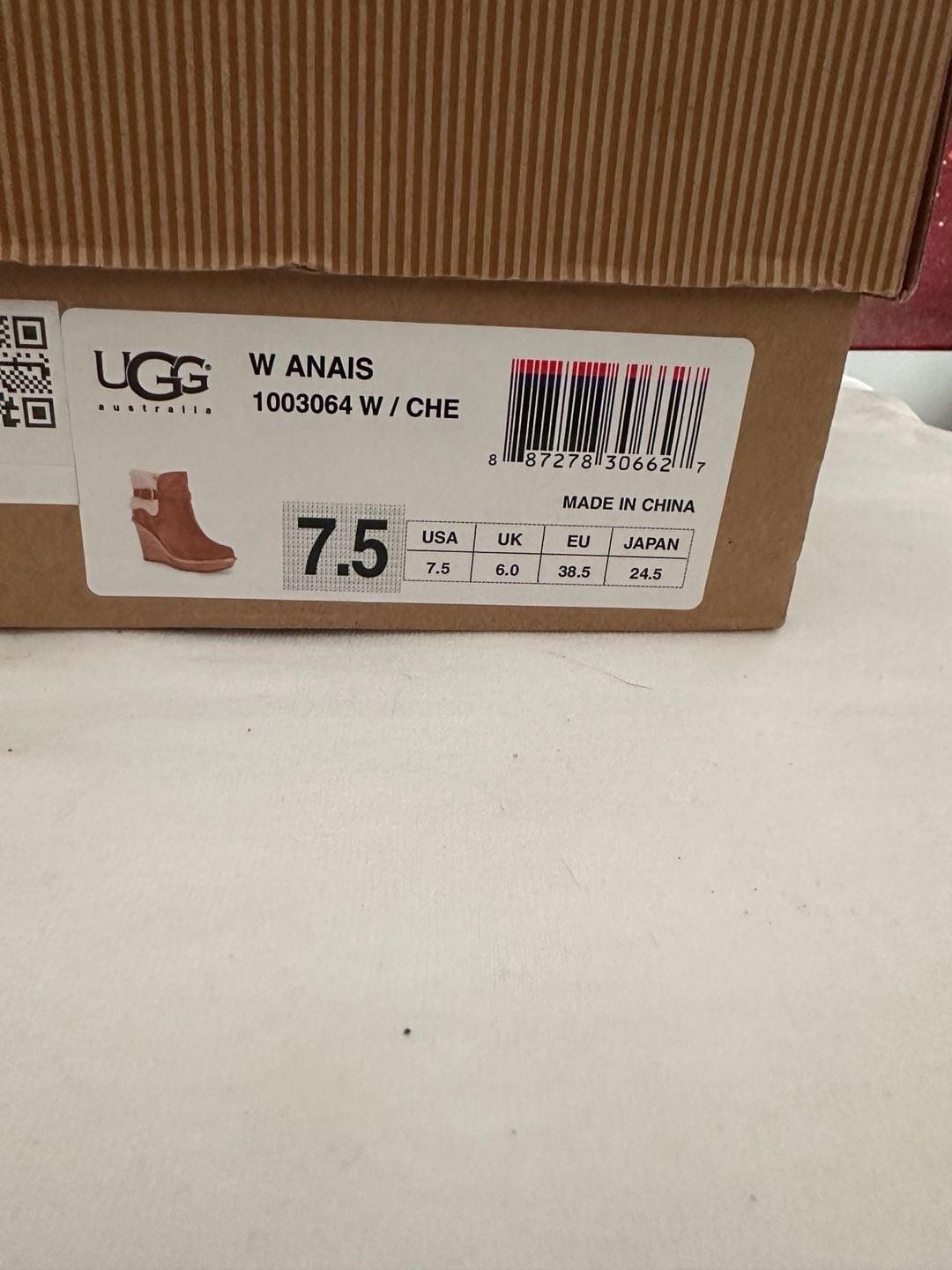 UGG Anais Chestnut Suede Shearling Wedge Ankle Boots Size 7.5