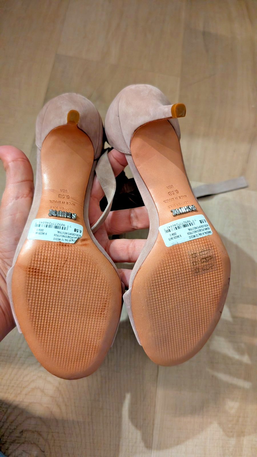 New Light Beige Schultz Strap Heels US 6.5B Leather Peep Toe Kitty New Soft
