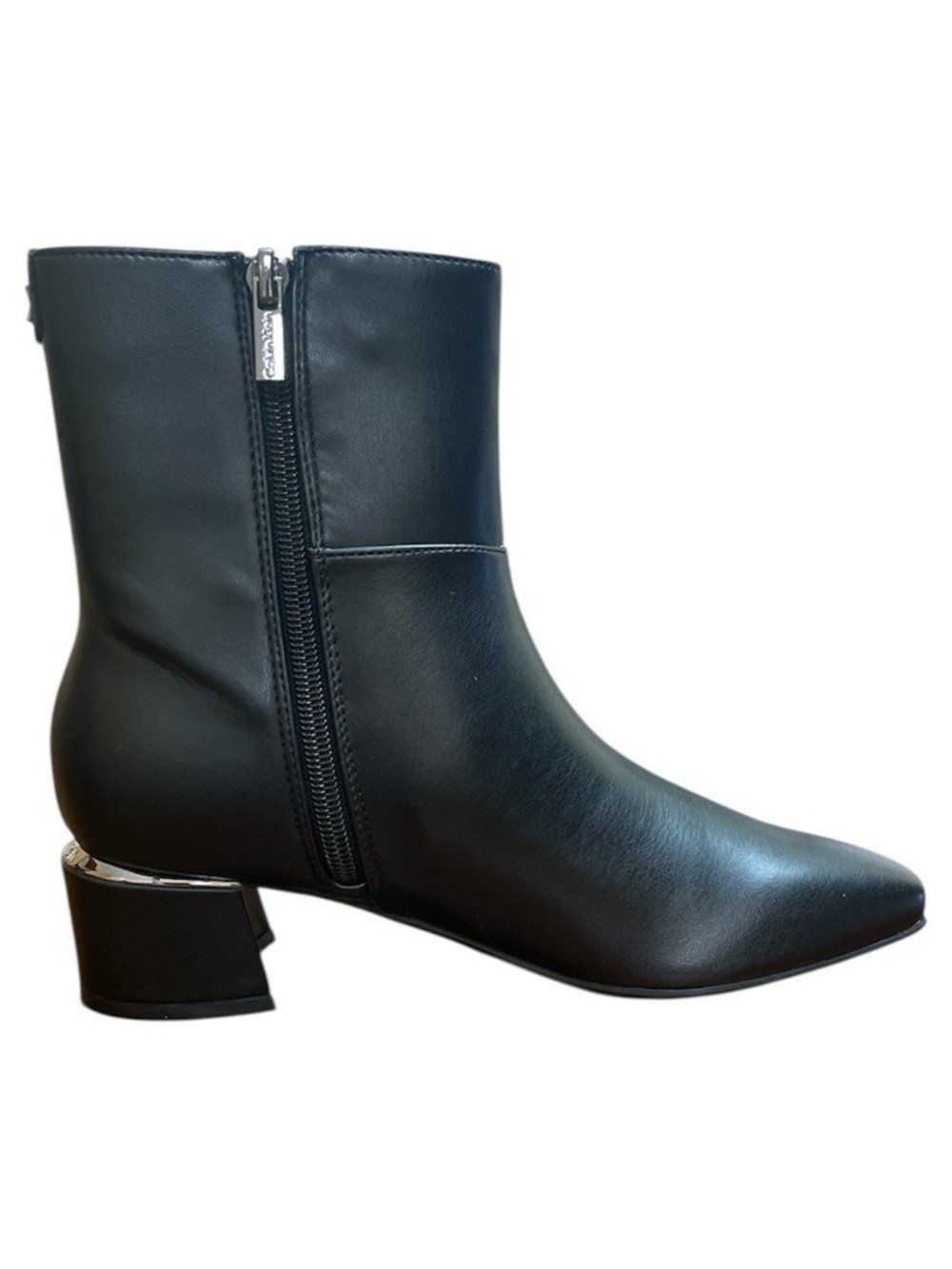 #22 Calvin Klein Women’s Parry Block Heel Ankle Booties – Black Smooth