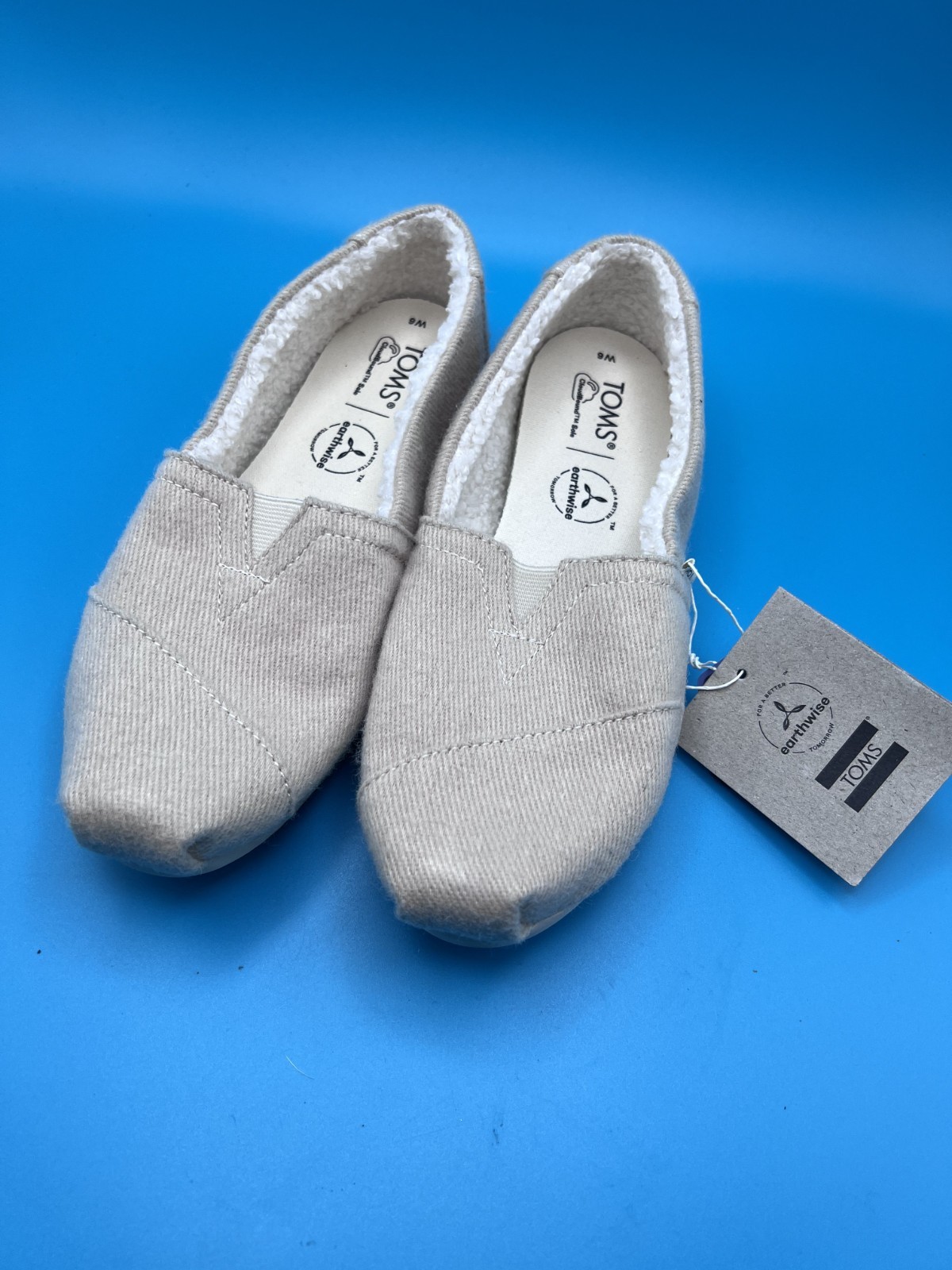 NEW TOMS Women’s Alpargata Loafers Fleece Sherpa Lined Grey Herringbone Size 6