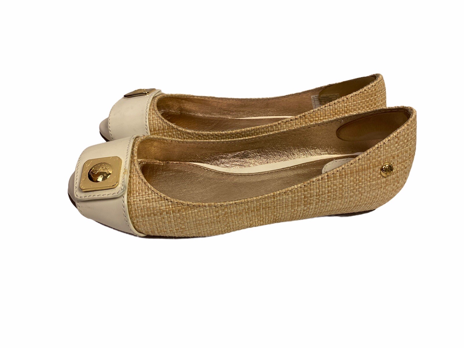 Sebago open toe flats gold detail woven straw look size US 6.5