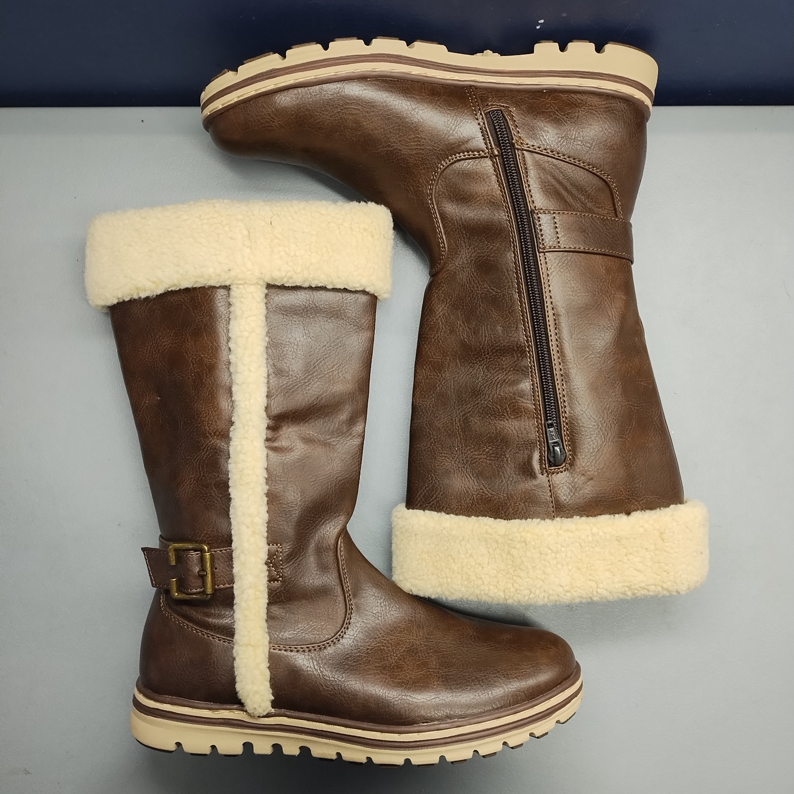 Cliffs Kesha Boots Women US 10M Brown White Synthetic Adjustable Buckle Side Zip