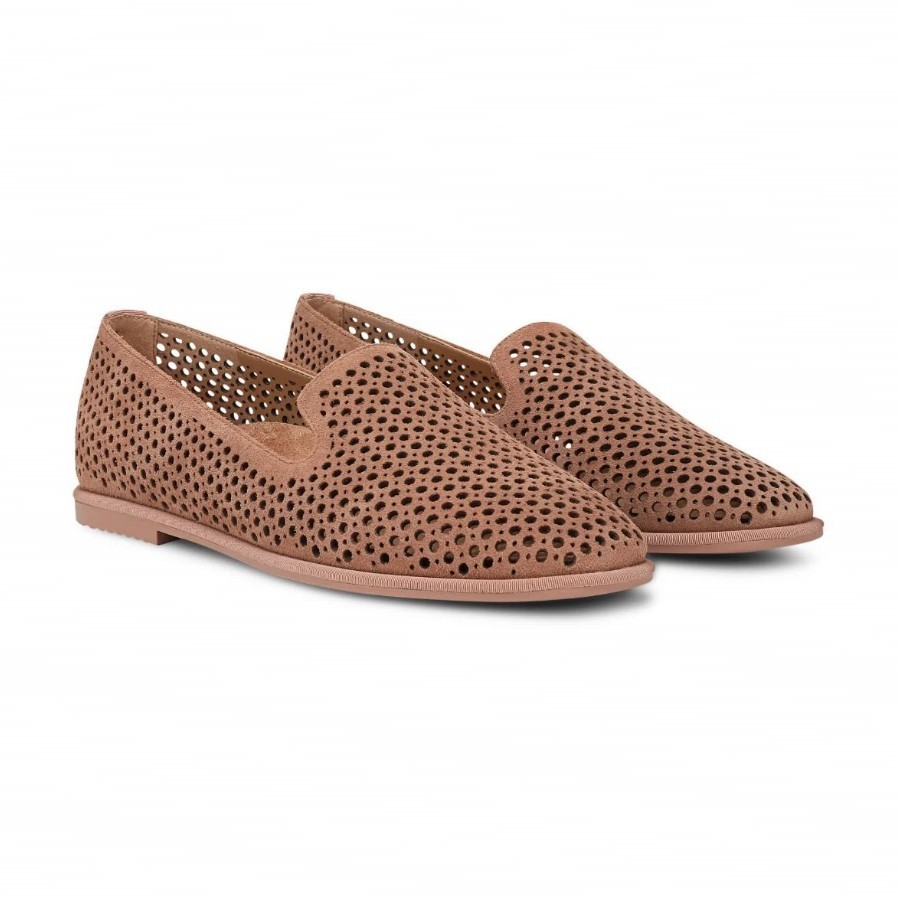 VIONIC Women Willa 2.0 Perf Slip on Flat, Mocha Mousse Suede (NEW)