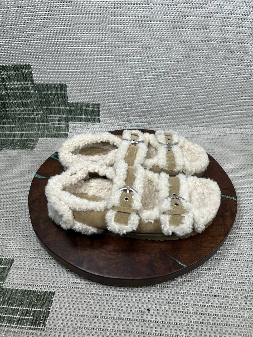 Zara Sandals Womens Size 40 Eu 9.5 Us Faux Fur Trim Beige Adjustable Buckles