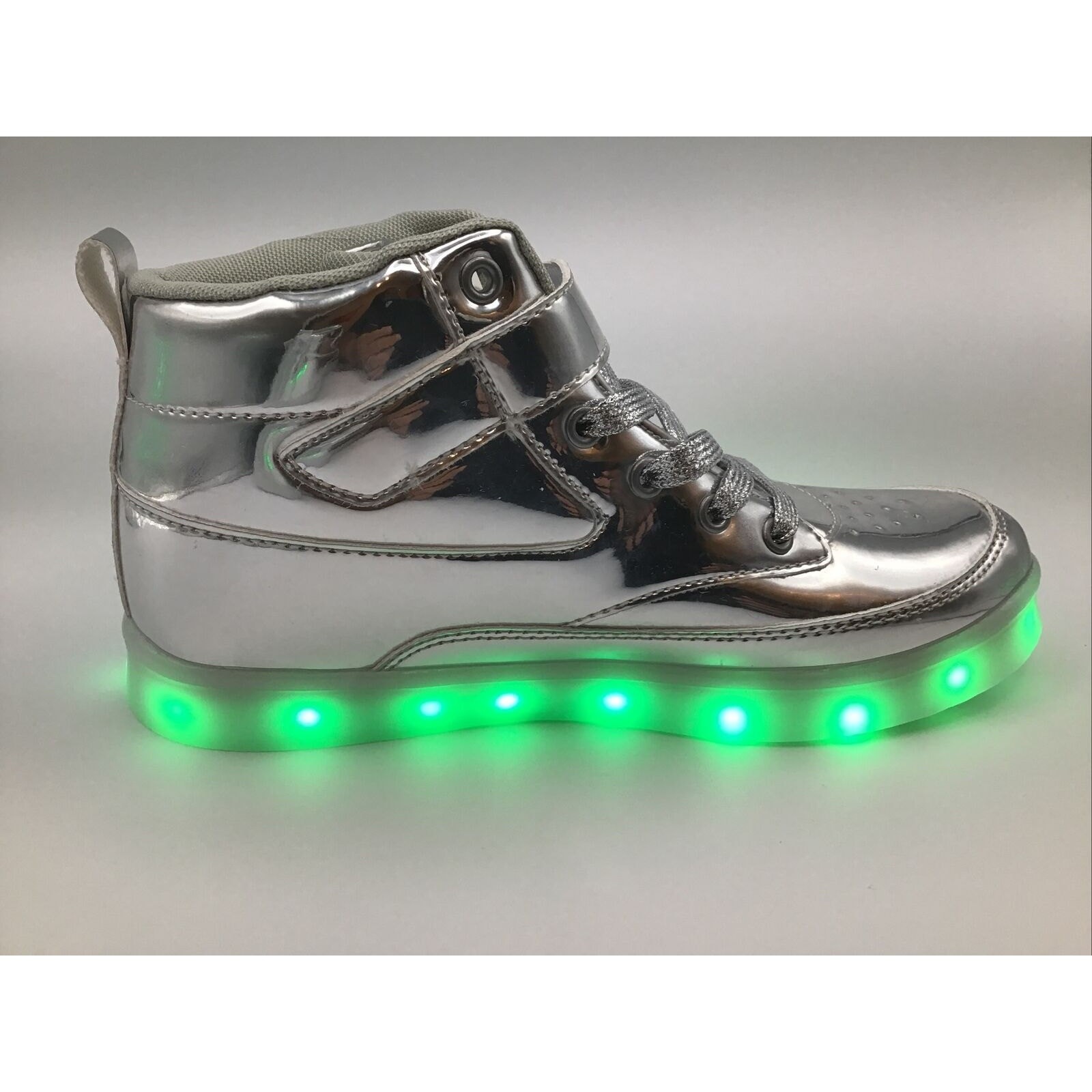 Voovix Unisex Silver LED Light Up High Top PU Leather Sneakers Sz.7M (W)/5(M)
