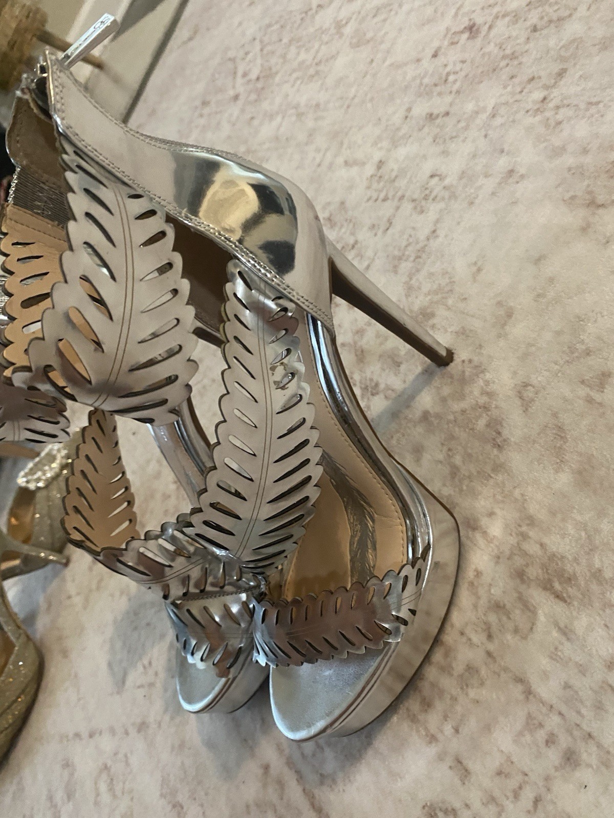 Jessica Simpson Azure Silver Metallic Platform Heels Open Toe Zip 7