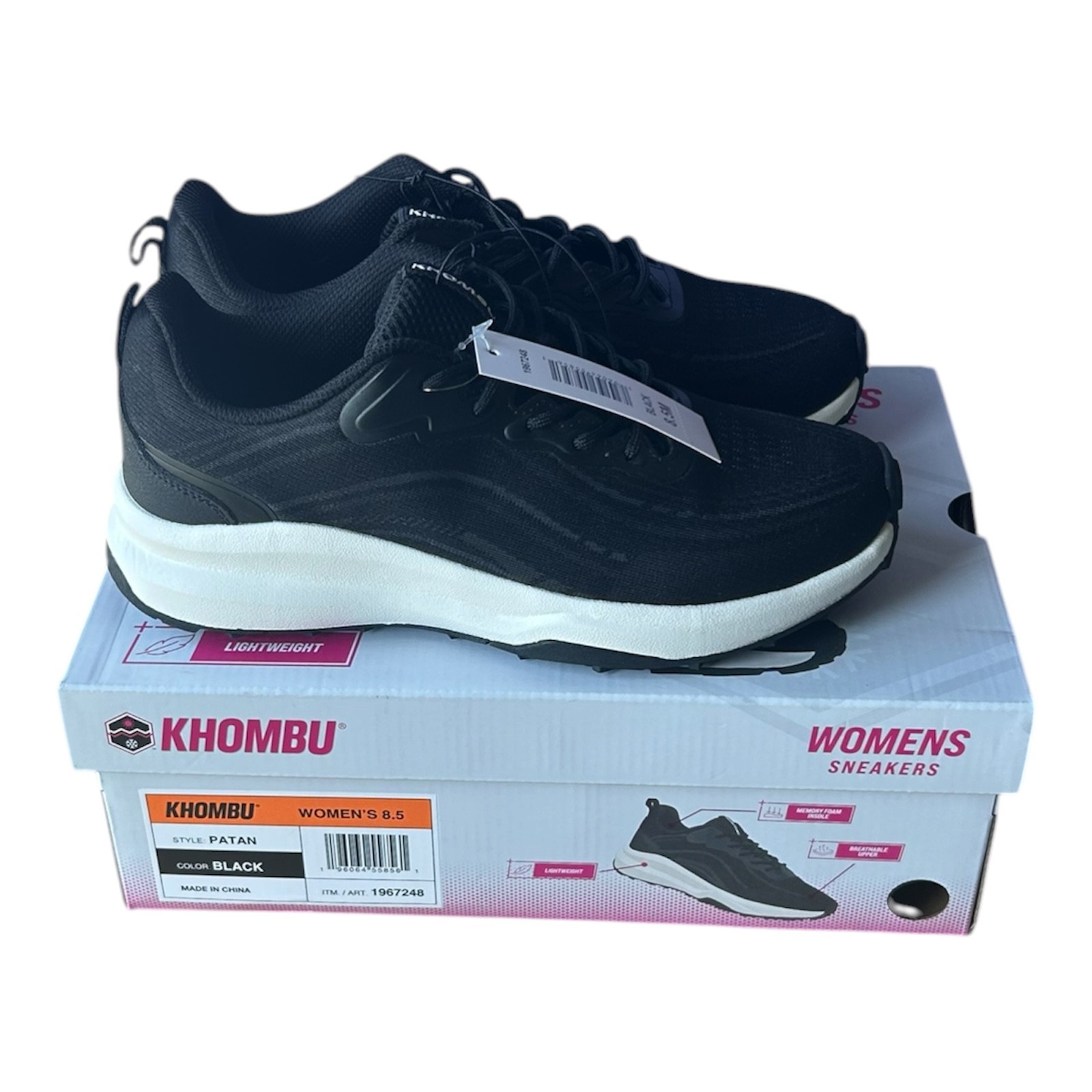 Khombu Women’s Sneaker lightweight Memory Foam Black Size 8.5