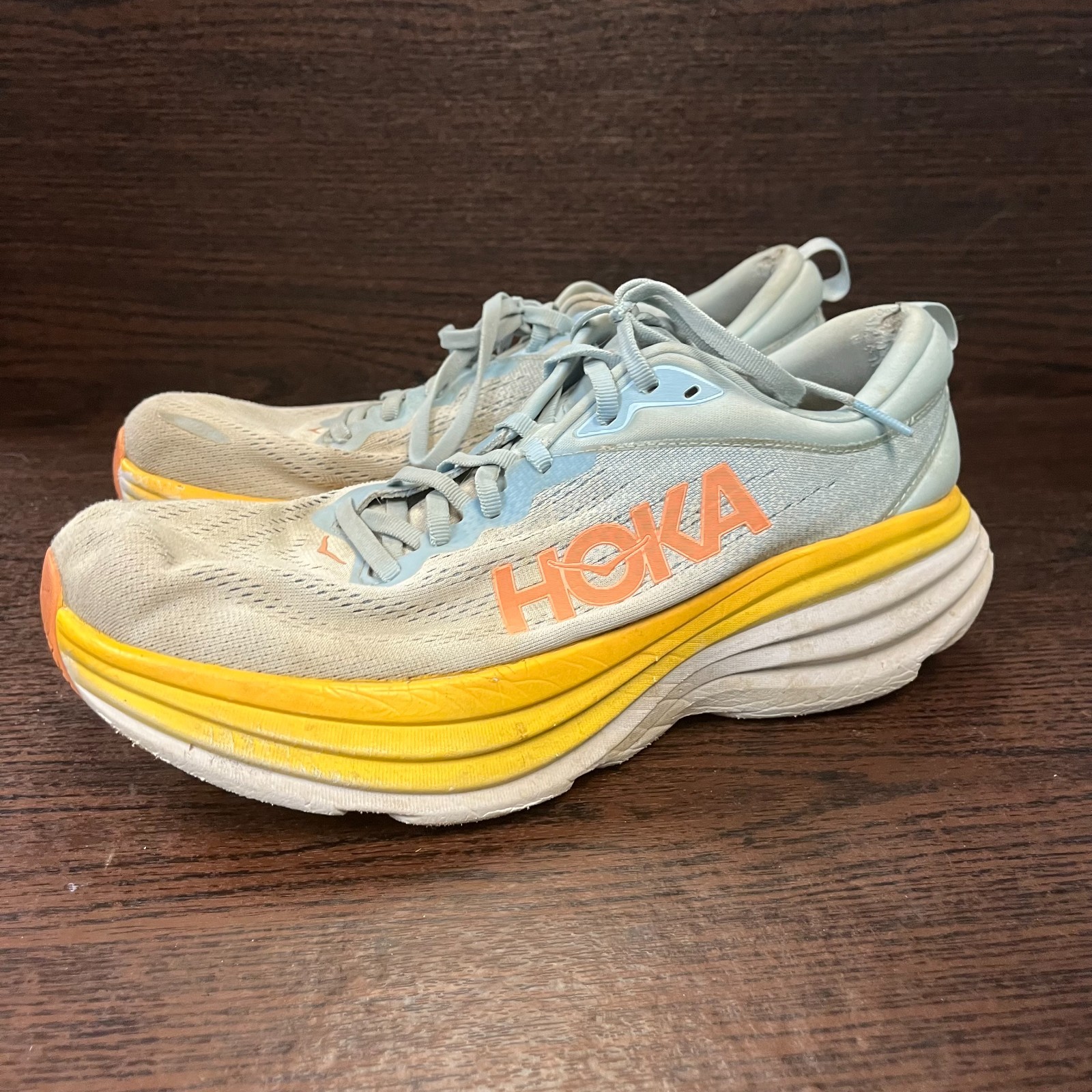 Hoka Bondi 8 Women’s Running Shoes Size 11 Blue Yellow 1127952 SSCA Road Comfort