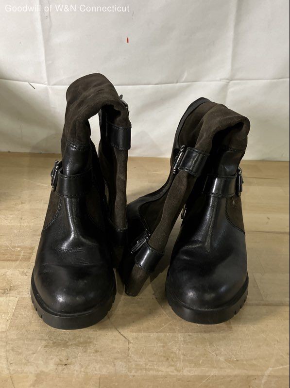 Karl Lagerfeld Paris Baylen Brown Black Suede Leather Tall Boots Size 7M