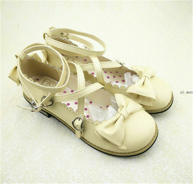 Women Lolita Low-heeled Mary Jane High Heel Cross Straps Bow Knot Princess Shoes