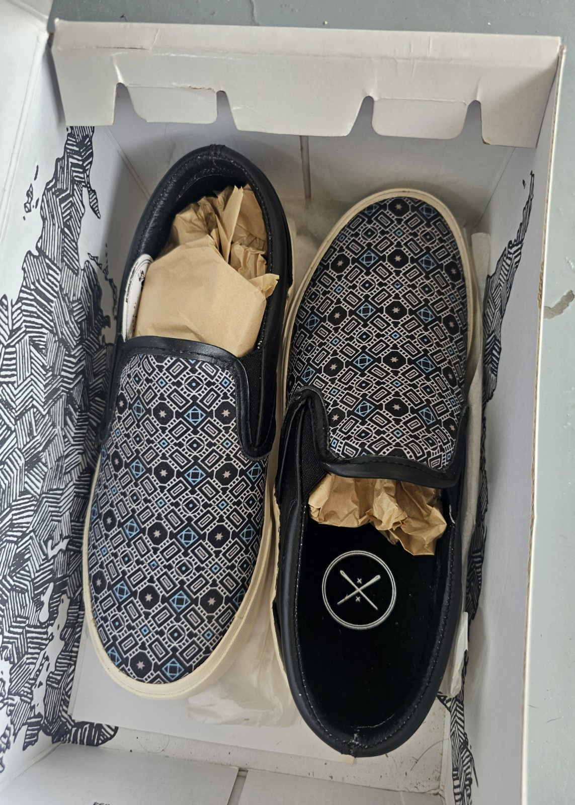 Inkkas Barcelona Slip On Handmade Women’s Shoes Black Geometric US 7 EU 38