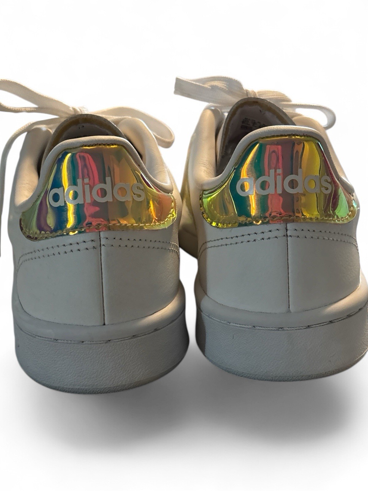 adidas White Iridescent Stripe Low Top Athletic Shoes