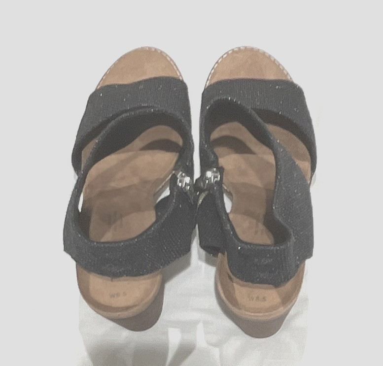 TOMS Majorca Cutout Sandal Natural Yarn Black Metallic Block Heel Zipper 8.5 NWT