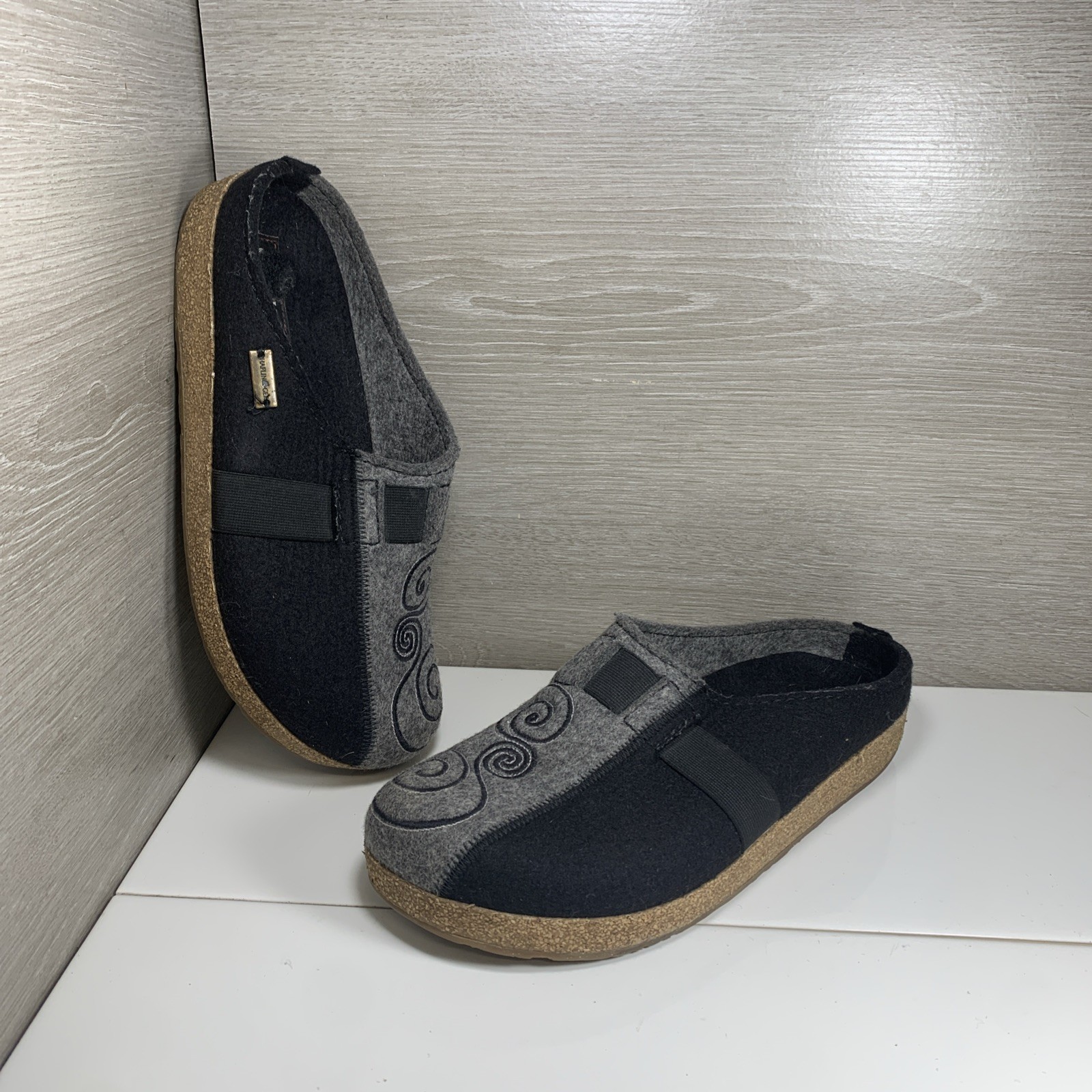 Haflinger Womens MAGIC SWIRL Gray Black Wool Clogs Slippers Sz 42 /US 11